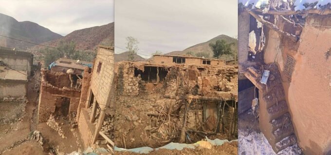 صورة تظهر تشققات وتصدعات في جدران منازل متضررة من زلزال الحوز بجماعة تيغدوين، ضواحي مراكش.