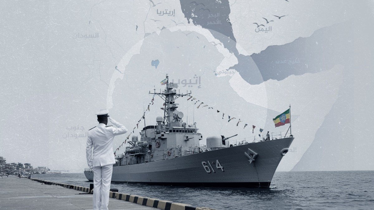 خريطة توضح موقع إثيوبيا الحبيسة والقرن الأفريقي وموانئ البحر الأحمر المتنازع عليها.