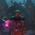 A Warlock character from Diablo II: Resurrected casting a spell, surrounded by demons.