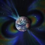 Artistic rendering of Earth's interior showing the core, mantle, and large low-shear-velocity provinces (LLSVPs) influencing the magnetic field lines.