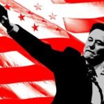 Elon Musk's America PAC Reprimanded in Georgia for Alleged Election Law Violation 2 Elon Musk speaking at a press conference, with a blurred American flag in the background, symbolizing his involvement in political action.