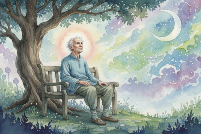 A person standing at a crossroads or looking out at an open, uncertain landscape, symbolizing an unresolved life journey.