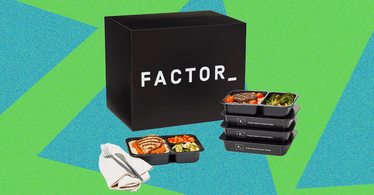 A selection of freshly prepared, high-protein Factor meals in their delivery trays, ready for reheating.
