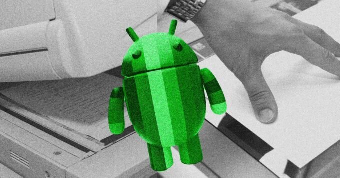 FairScan: The Refreshing Android App That Just Scans 6 A hand holding an Android smartphone, scanning a document placed on a well-lit desk, with the FairScan app interface visible.