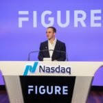 A digital representation of data security, possibly a lock or shield, overlaid on a financial graph, symbolizing the data breach at fintech company Figure.