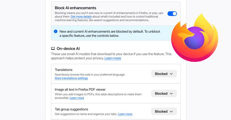Firefox browser settings showing a toggle switch to disable generative AI features, symbolizing user control.