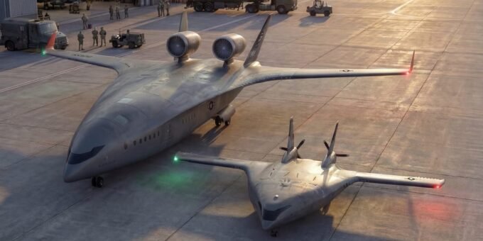 The Sky's New Horizon: How a Startup Aims to Redefine Air Cargo with a Revolutionary 'Flying Wing' Jet 7 Conceptual rendering of an ultra-wide flying wing cargo jet in flight, symbolizing aerospace innovation.