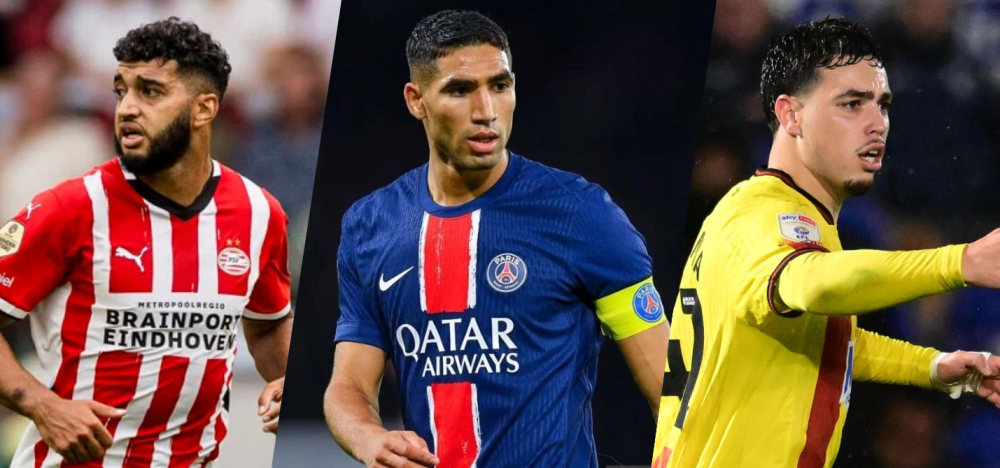 Ismael Saibari célébrant un but, Achraf Hakimi avec le brassard de capitaine, Othmane Maamma sur le terrain