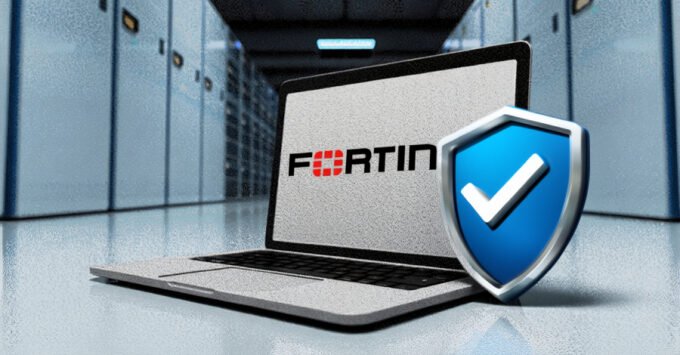 Fortinet logo with a shield icon, symbolizing cybersecurity and urgent patch releases for critical vulnerabilities.