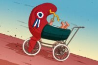 Une horloge symbolisant le temps qui passe, avec des silhouettes de personnes âgées et de jeunes, illustrant le défi démographique et le vieillissement de la population française.