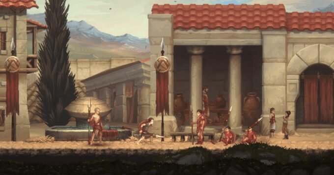 Artwork for God of War: Sons of Sparta, showing young Kratos with spear and shield.