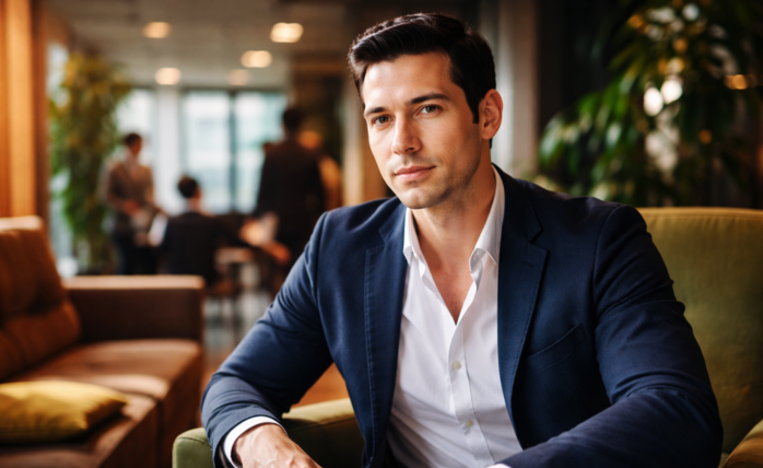 A diverse business team collaborating in a modern office, symbolizing effective leadership and teamwork.