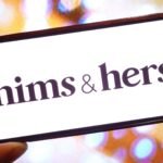 Hims & Hers logo with a blurred image of a weight-loss pill or a legal document in the background, symbolizing the controversy.