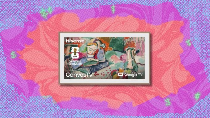 Hisense 55-inch Canvas TV displaying artwork on a hi-matte screen with a magnetic frame.