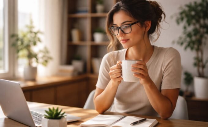A neatly organized desk with a calendar, pens, and a plant, symbolizing effective home and work organization.