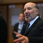 US Commerce Secretary Howard Lutnick gestures at the World Economic Forum in Davos.