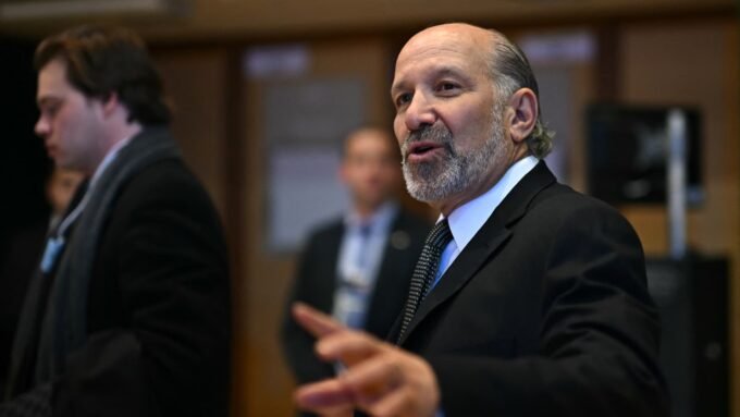 US Commerce Secretary Howard Lutnick gestures at the World Economic Forum in Davos.