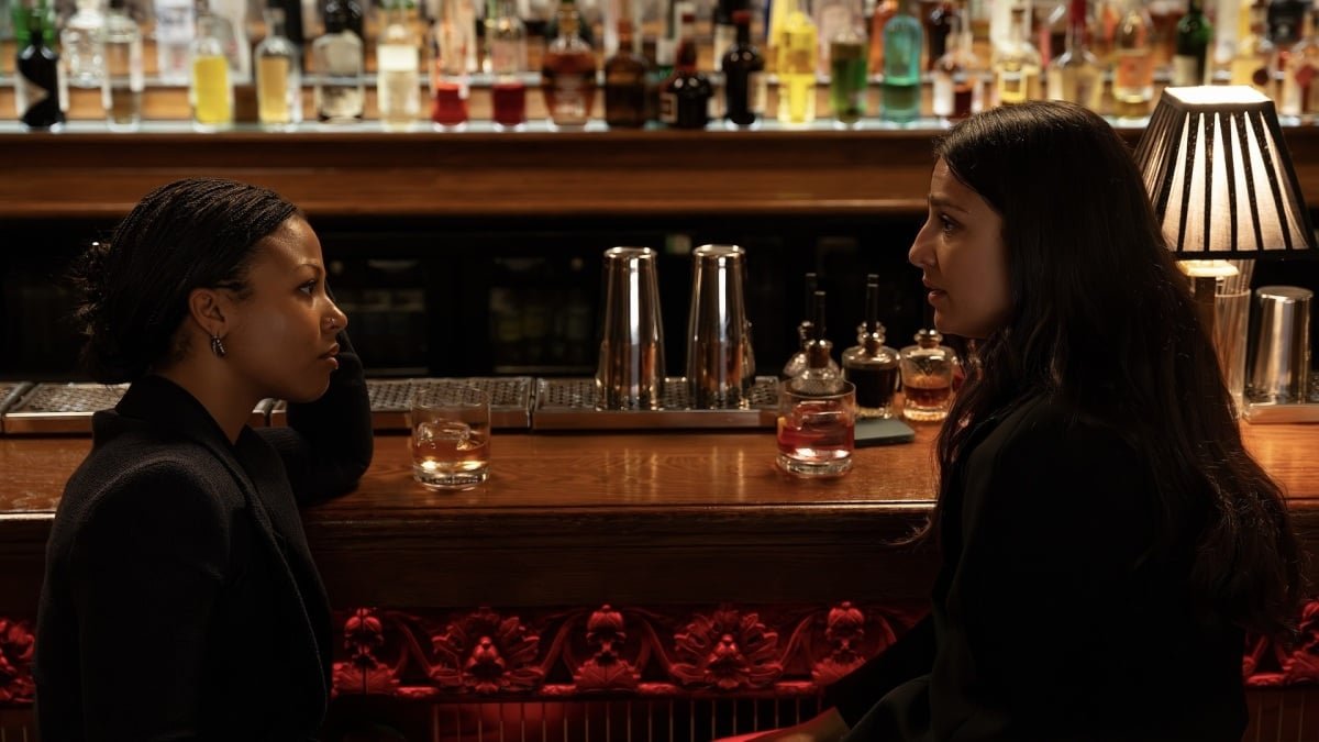 Industry's Harper & Yasmin: Unpacking the Cathartic Kiss and Evolving Bond 3 Myha'la and Marisa Abela as Harper Stern and Yasmin Kara-Hanani in Industry, looking at each other intensely.