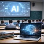 Intelligence Artificielle et Enseignement Supérieur au Maroc : L'Appel Retentissant pour une Vision Unifiée 4 Illustration d'un campus universitaire marocain avec des éléments visuels évoquant l'intelligence artificielle et la technologie, symbolisant l'intégration de l'IA dans l'enseignement supérieur.