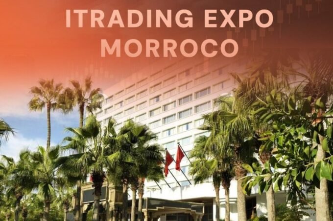 iTrading Expo 2026 banner in Casablanca, featuring a cityscape and financial graphics
