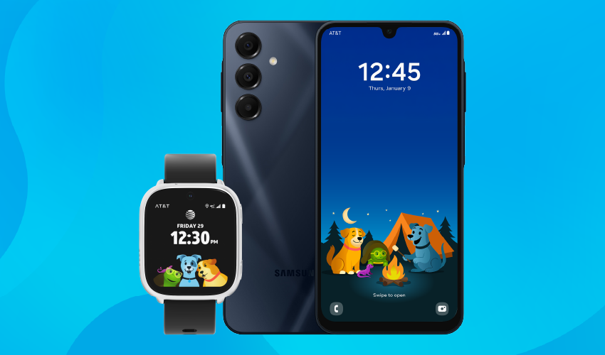 AT&T AmiGO Jr. Phone, a smartphone designed for children, showcasing its user interface and safety features.