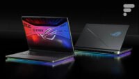 L'Asus ROG Strix G18, un laptop gaming puissant avec RTX 5080 et Intel Core Ultra 9, affiché en promo sur un fond sombre.