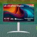 LG 27UP650K-W 27-inch Ultrafine 4K Monitor showing a vibrant desktop