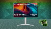 LG 27UP650K-W 27-inch Ultrafine 4K Monitor showing a vibrant desktop
