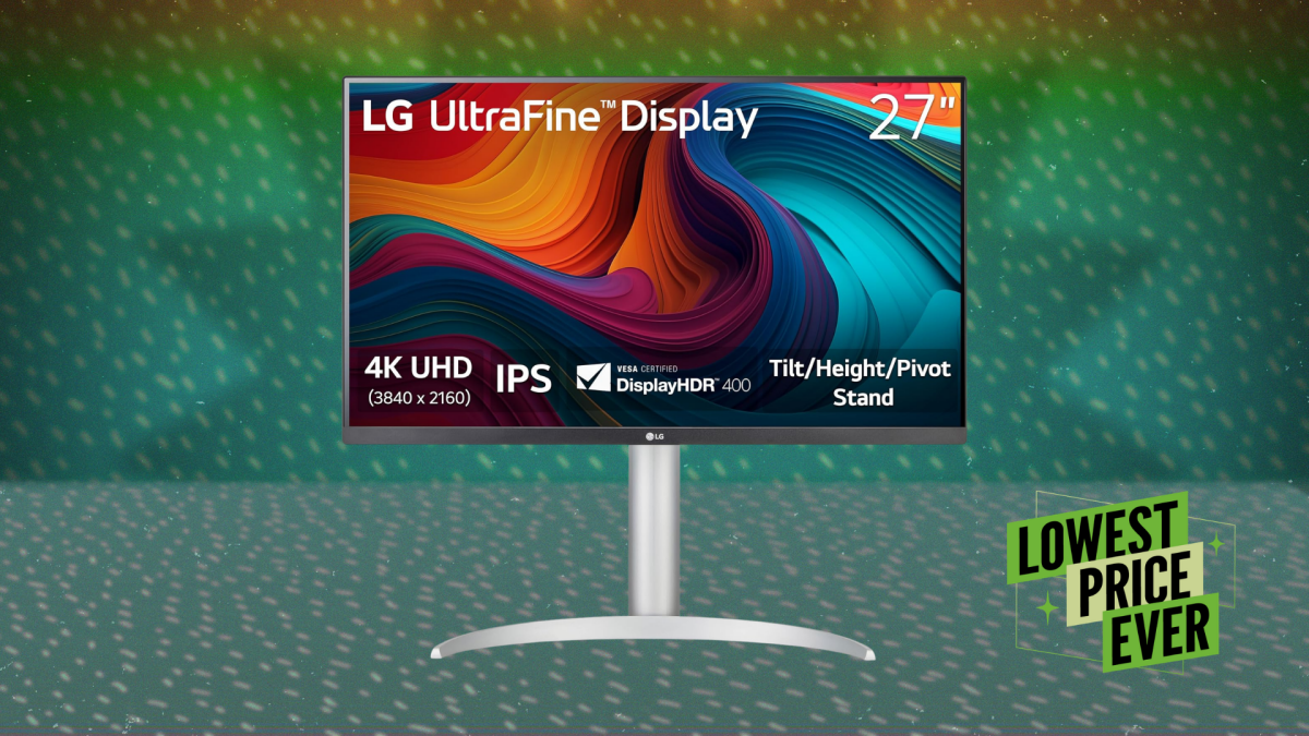 LG 27UP650K-W 27-inch Ultrafine 4K Monitor showing a vibrant desktop
