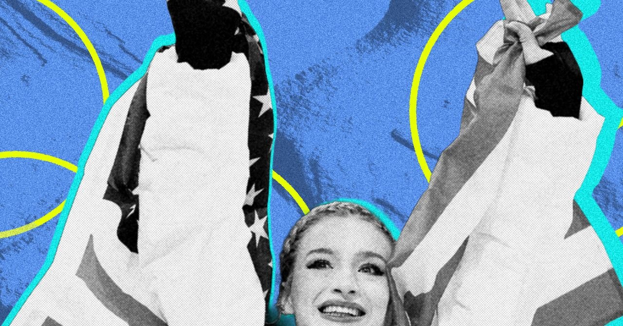 Amber Glenn, an LGBTQ+ figure skater, speaks at a press conference during the Milano Cortina 2026 Winter Olympics.