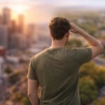 A person looking at a map with financial charts overlaid, symbolizing strategic relocation for financial gain.