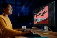 Luminar Neo software interface showing AI photo editing tools and enhanced brand images