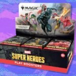 Magic: The Gathering Marvel Super Heroes Play Booster Box displayed with a discounted price on Amazon.