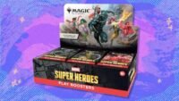 Magic: The Gathering Marvel Super Heroes Play Booster Box displayed with a discounted price on Amazon.