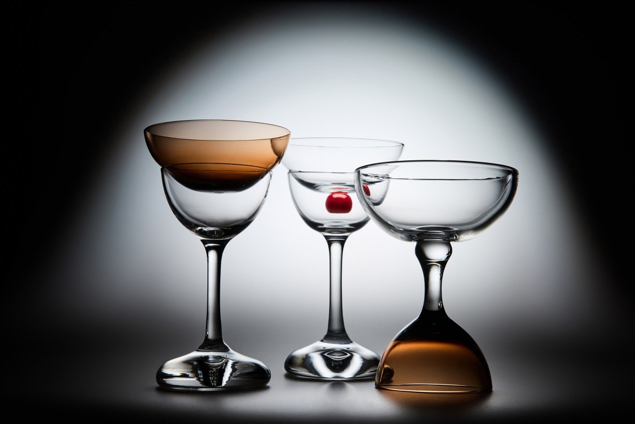 Time Distilled glassware collection for Manhattan cocktails by Max ID NY and Great Jones Distilling Co.