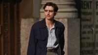 Timothée Chalamet as Marty Mauser in the A24 film Marty Supreme