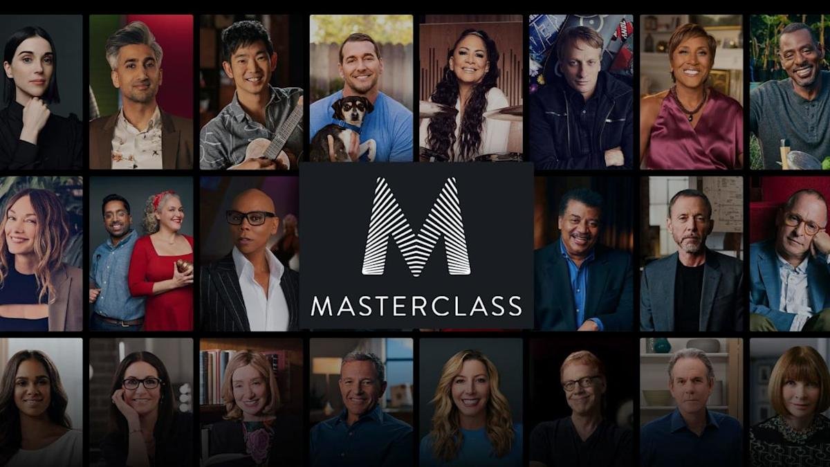 MasterClass 50% off annual subscription deal banner with diverse course icons and celebrity instructors