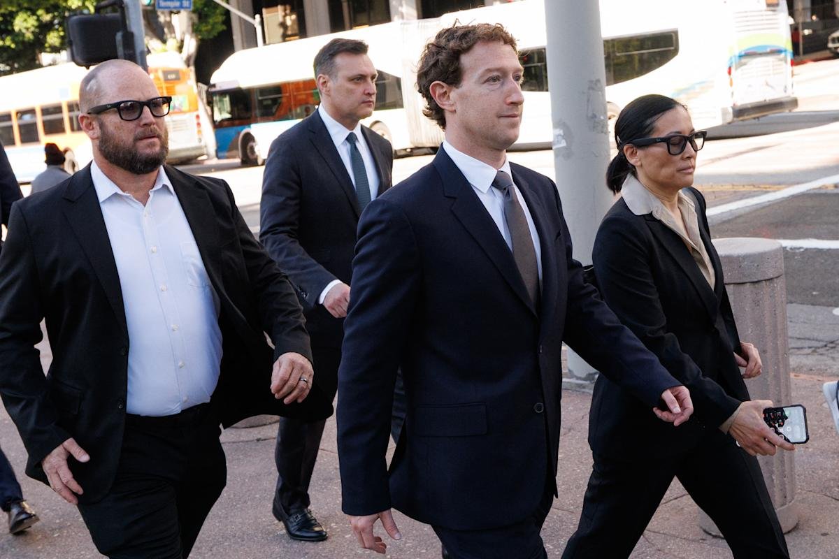 Meta CEO Mark Zuckerberg arriving at Los Angeles Superior Court for a social media addiction trial.