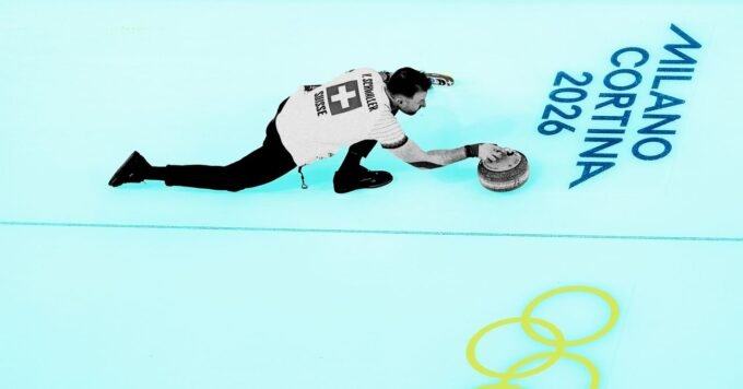 High-tech drone flying over a snowy Olympic ski slope with a futuristic overlay of data.