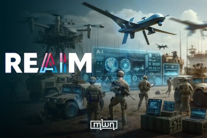 Representatives from participating nations, including Morocco, signing the 'Pathways to Action' declaration at the REAIM Summit in A Coruña, Spain, for responsible military AI governance.