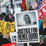 Thousands of bundled-up protesters gather at Government Plaza in Minneapolis during a general strike against ICE actions.