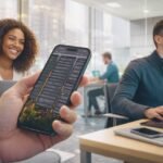 Elevating Performance: 9 Transformative Modern Workplace Strategies for Unprecedented Productivity 4 A diverse team collaborating in a modern, ergonomic office space, utilizing various smart technologies and communication tools.