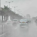 Heavy rain falling in a Moroccan city, illustrating the unstable weather conditions.