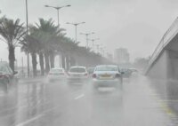 Heavy rain falling in a Moroccan city, illustrating the unstable weather conditions.