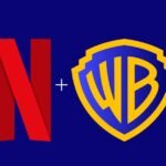 Logos of Netflix, Warner Bros. Discovery, and Paramount Pictures, symbolizing a corporate acquisition battle.