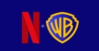 Logos of Netflix, Warner Bros. Discovery, and Paramount Pictures, symbolizing a corporate acquisition battle.