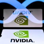 Nvidia and Meta logos with abstract AI chip designs in the background