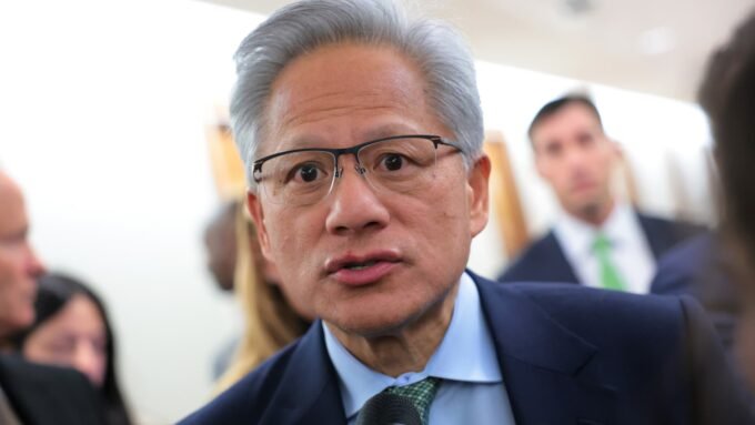 Jensen Huang, CEO of Nvidia, speaks to media on Capitol Hill.