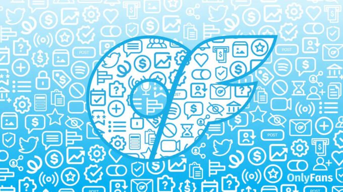 OnlyFans logo symbolizing digital content and a financial graph representing a business acquisition.