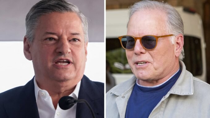 Logos of Netflix, Warner Bros. Discovery, and Paramount Global, symbolizing the recent bidding war.